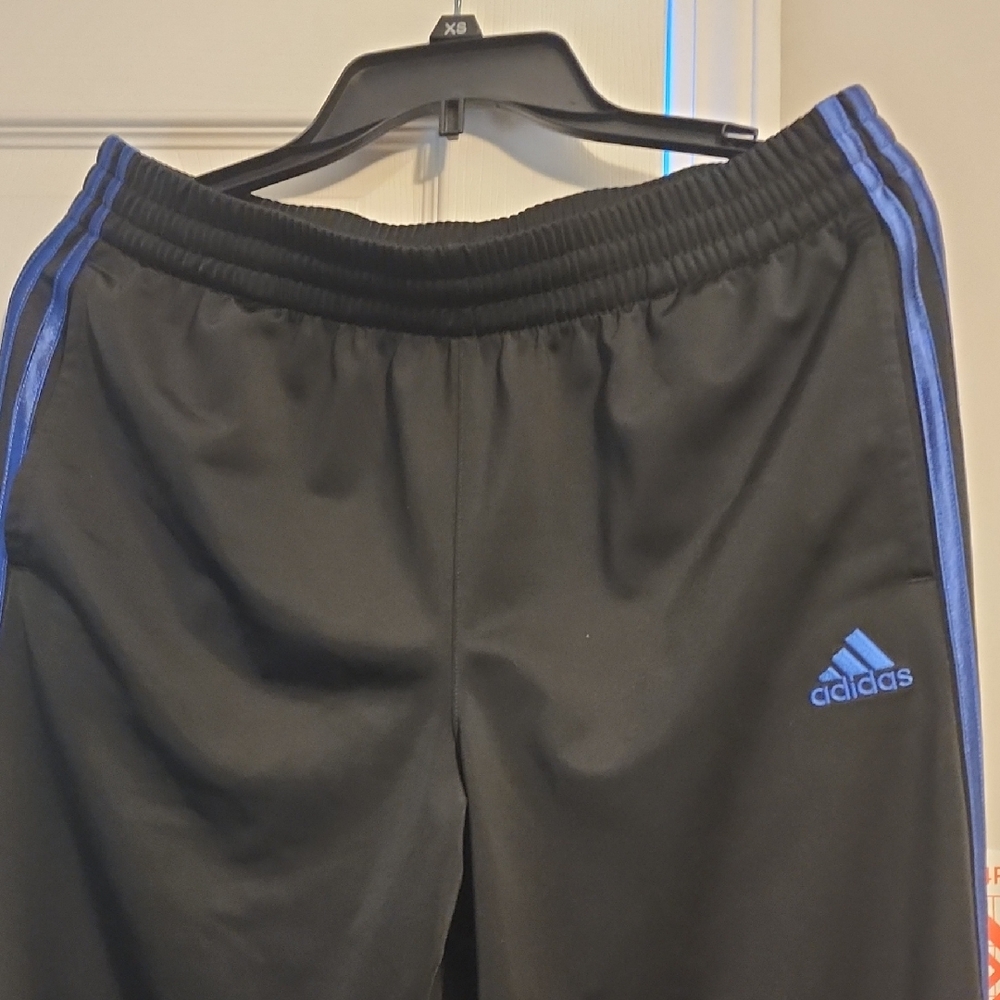 Adidas Women's Black Track Pants with Blue Accents